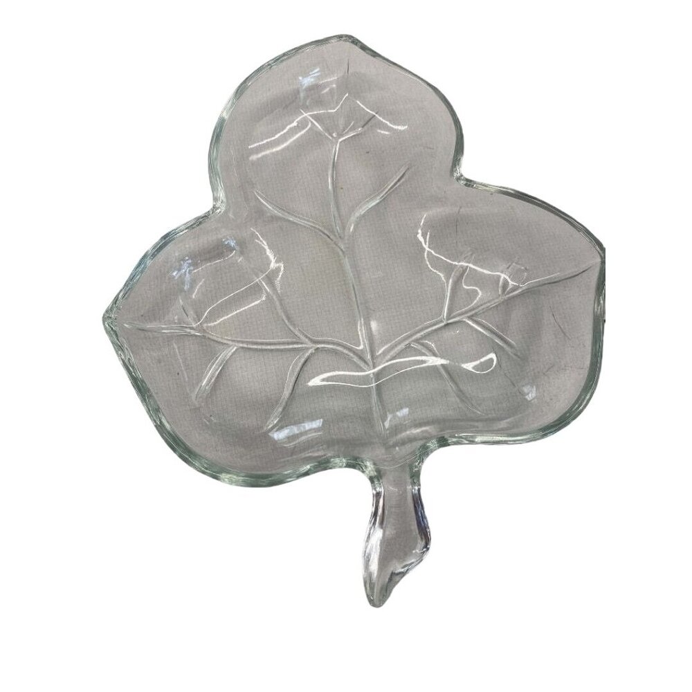 Vintage Clear Glass Leaf Candy Nut Dish Plater